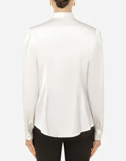Satin shirt with pearl buttons with DG logo