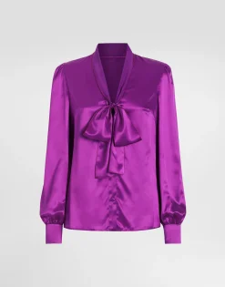 Satin shirt with pussy-bow