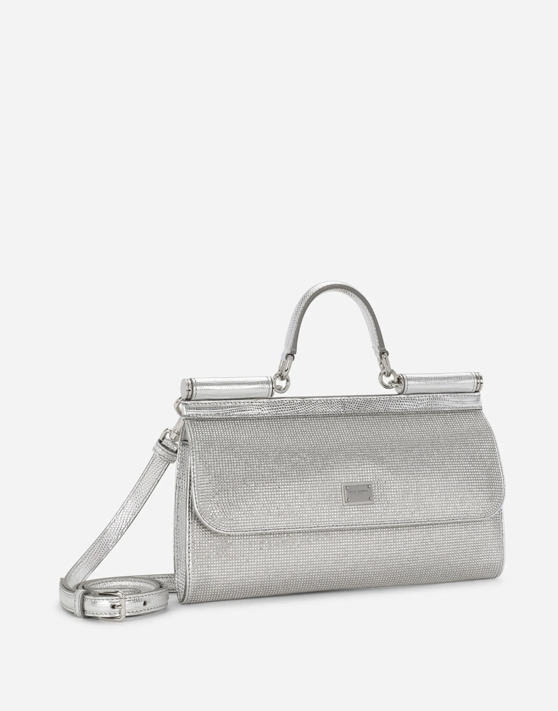 Satin Sicily bag with fusible rhinestones