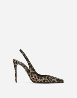 Satin slingbacks with fusible rhinestones