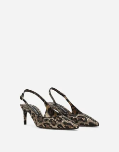 Satin slingbacks with fusible rhinestones