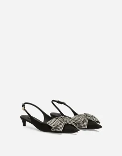 Satin slingbacks with rhinestone embellishment