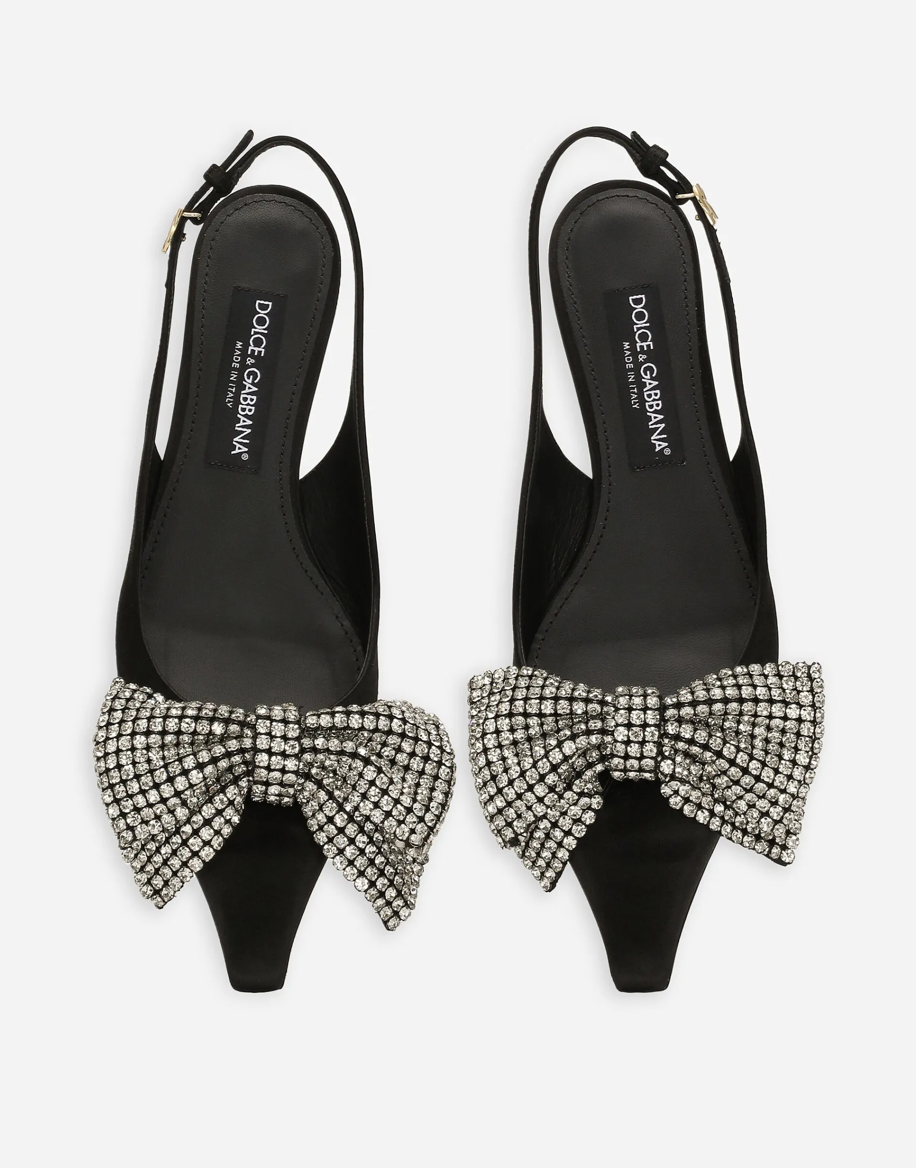 Satin slingbacks with rhinestone embellishment