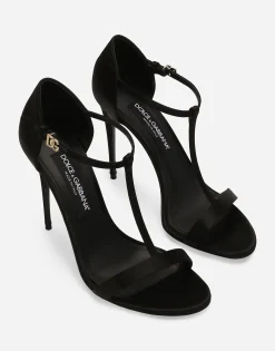 Satin T-bar sandals