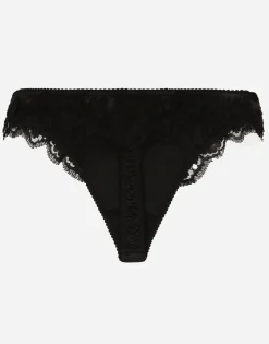 Satin thong with lace