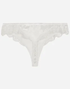 Satin thong with lace detailing