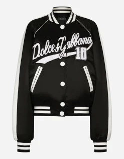 Satin varsity bomber jacket with Dolce&Gabbana embroidery