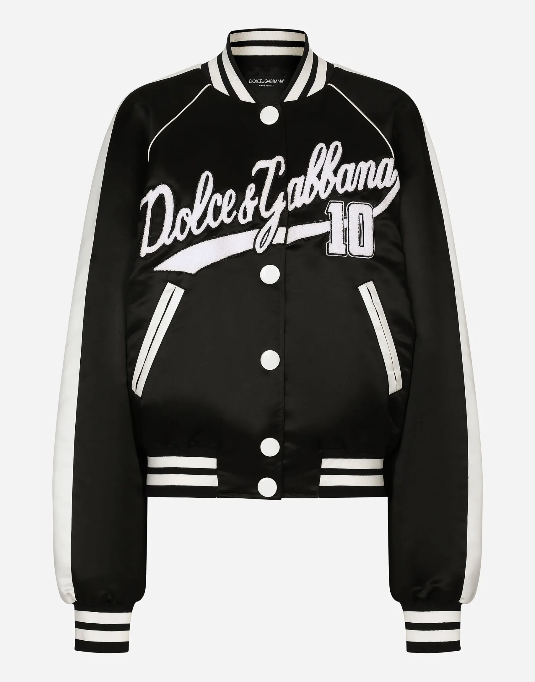 Satin varsity bomber jacket with Dolce&Gabbana embroidery