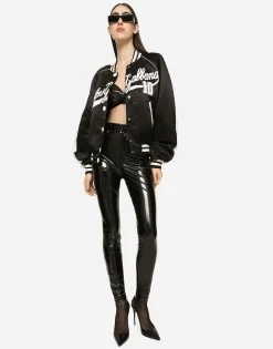 Satin varsity bomber jacket with Dolce&Gabbana embroidery