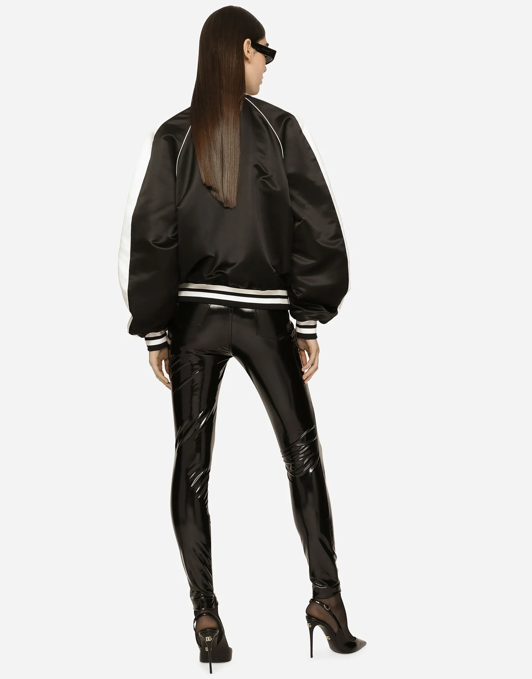 Satin varsity bomber jacket with Dolce&Gabbana embroidery