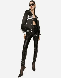 Satin varsity bomber jacket with Dolce&Gabbana embroidery