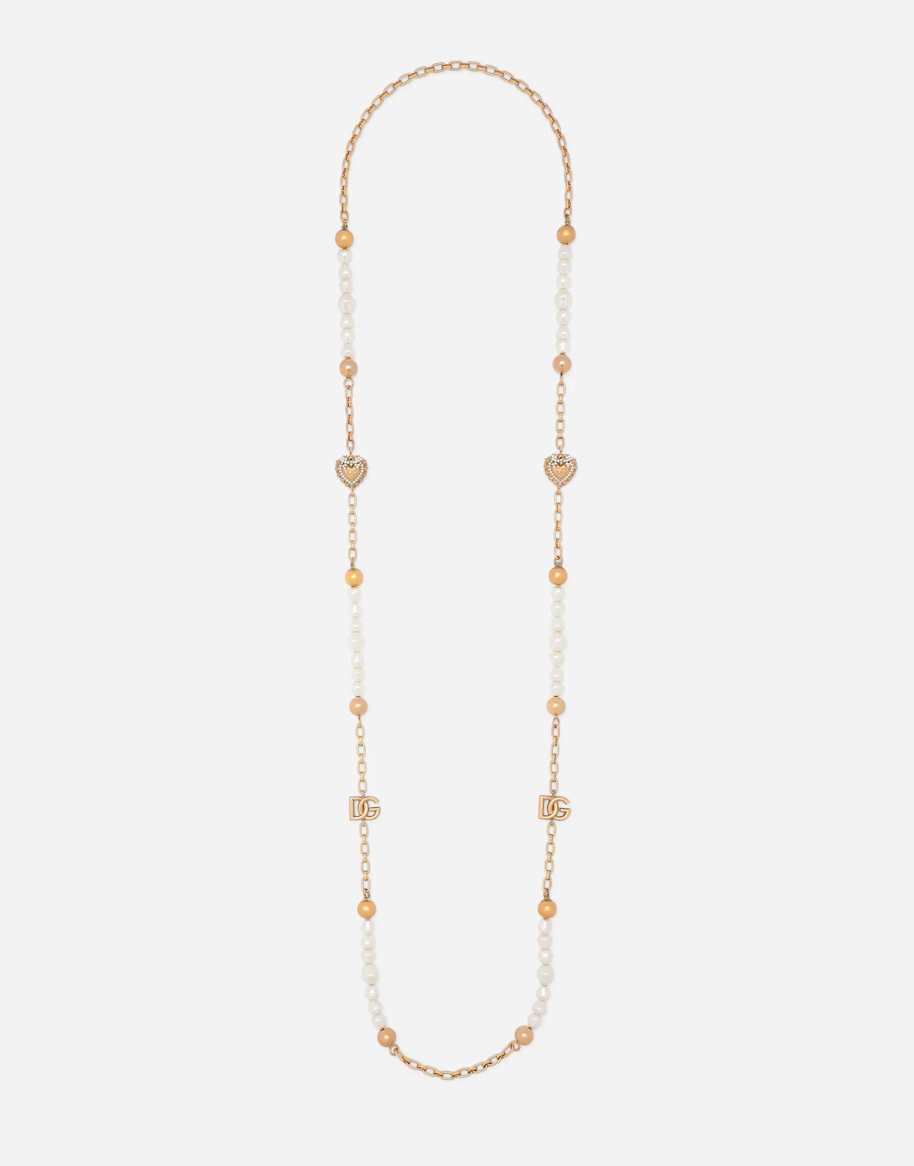 Sautoir chain with DG-logo beads and hearts