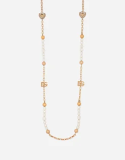 Sautoir chain with DG-logo beads and hearts