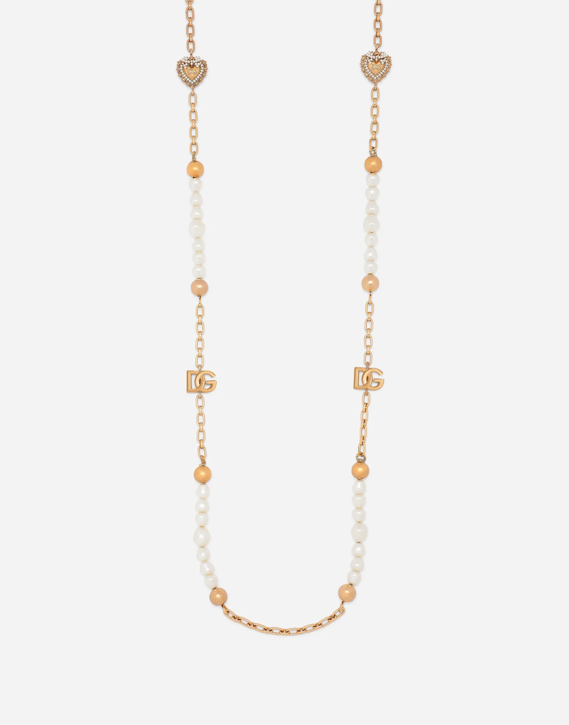 Sautoir chain with DG-logo beads and hearts