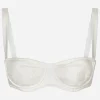 Semi-padded satin balconette bra with lace