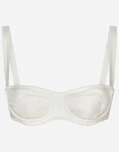 Semi-padded satin balconette bra with lace