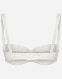 Semi-padded satin balconette bra with lace