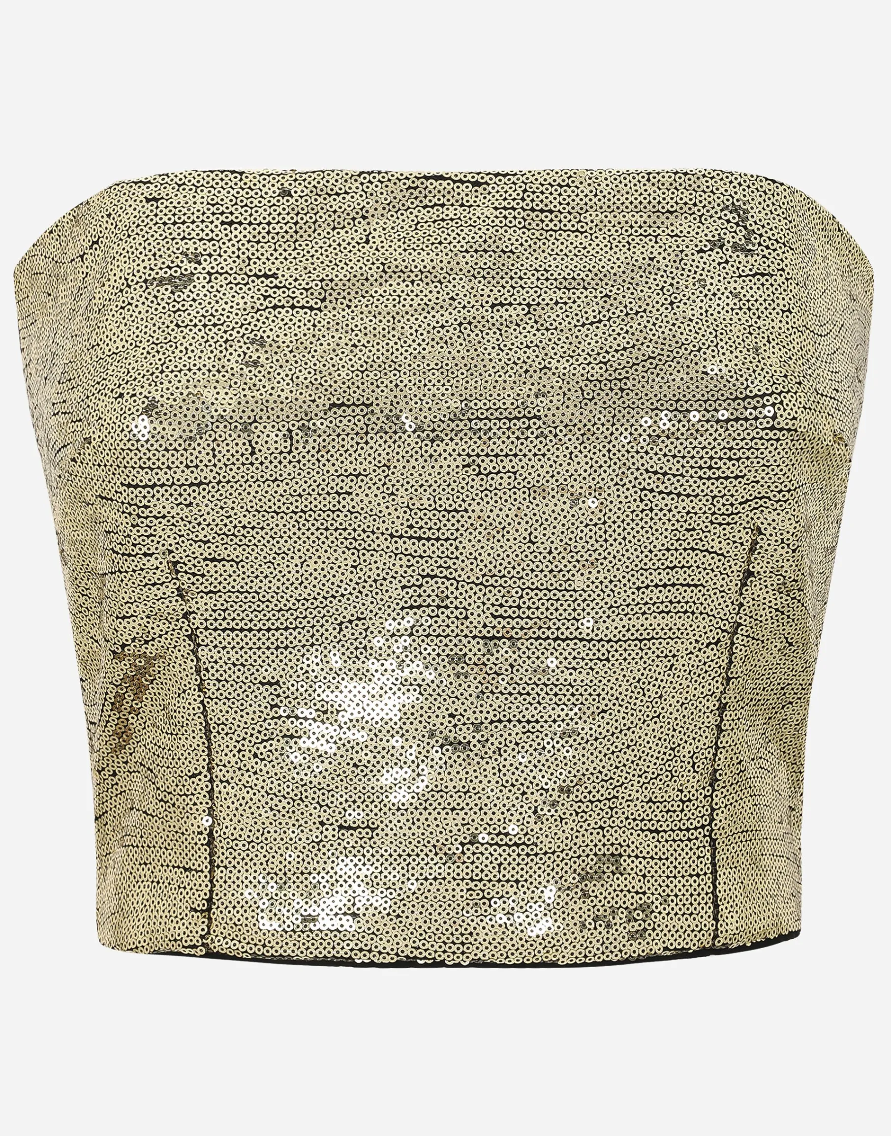 Sequined and lace strapless top