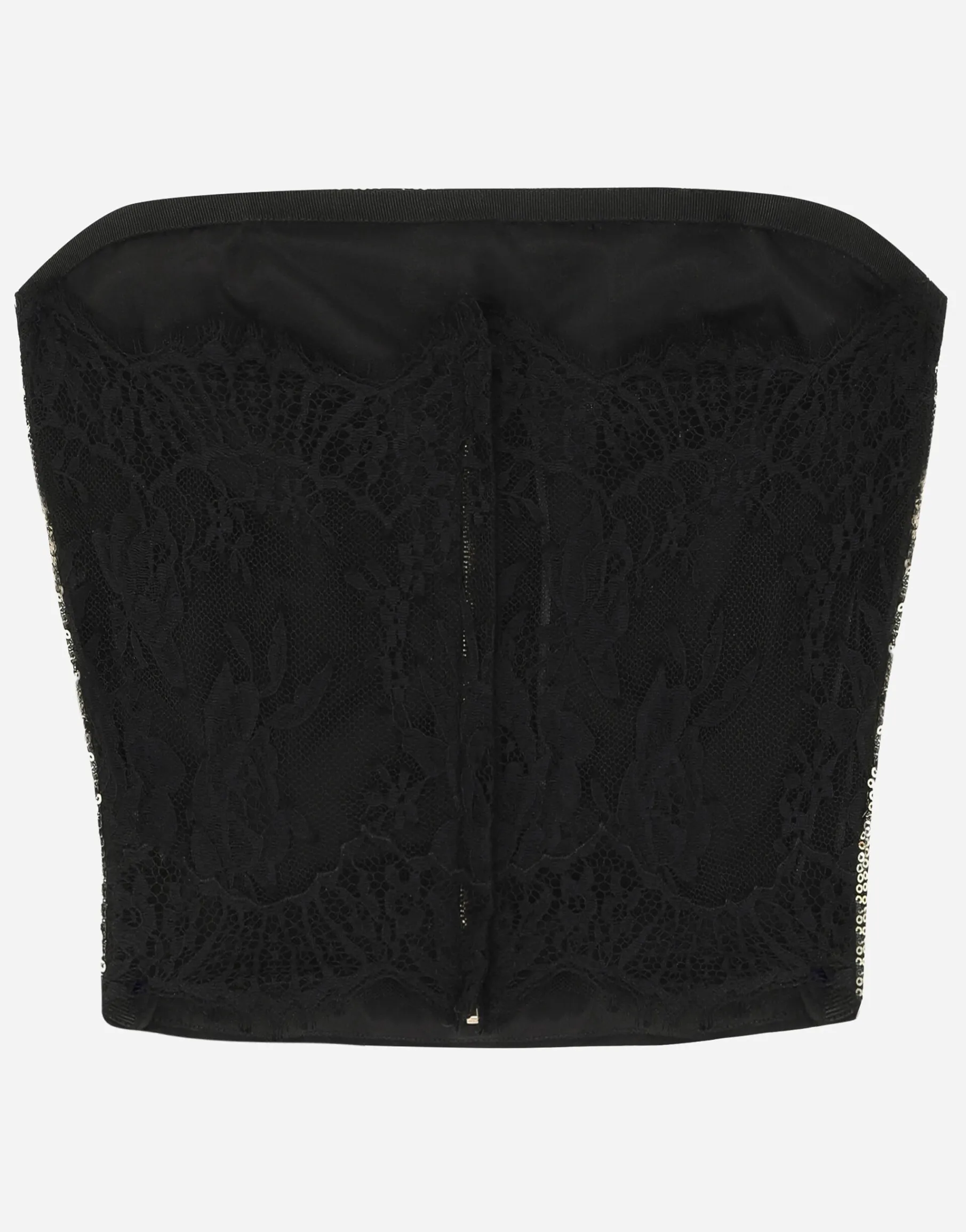 Sequined and lace strapless top
