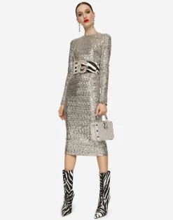 Sequined calf-length dress