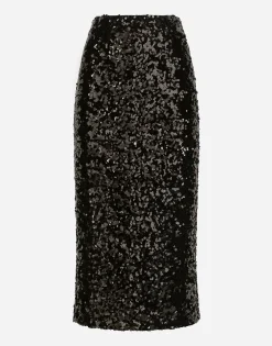 Sequined calf-length skirt