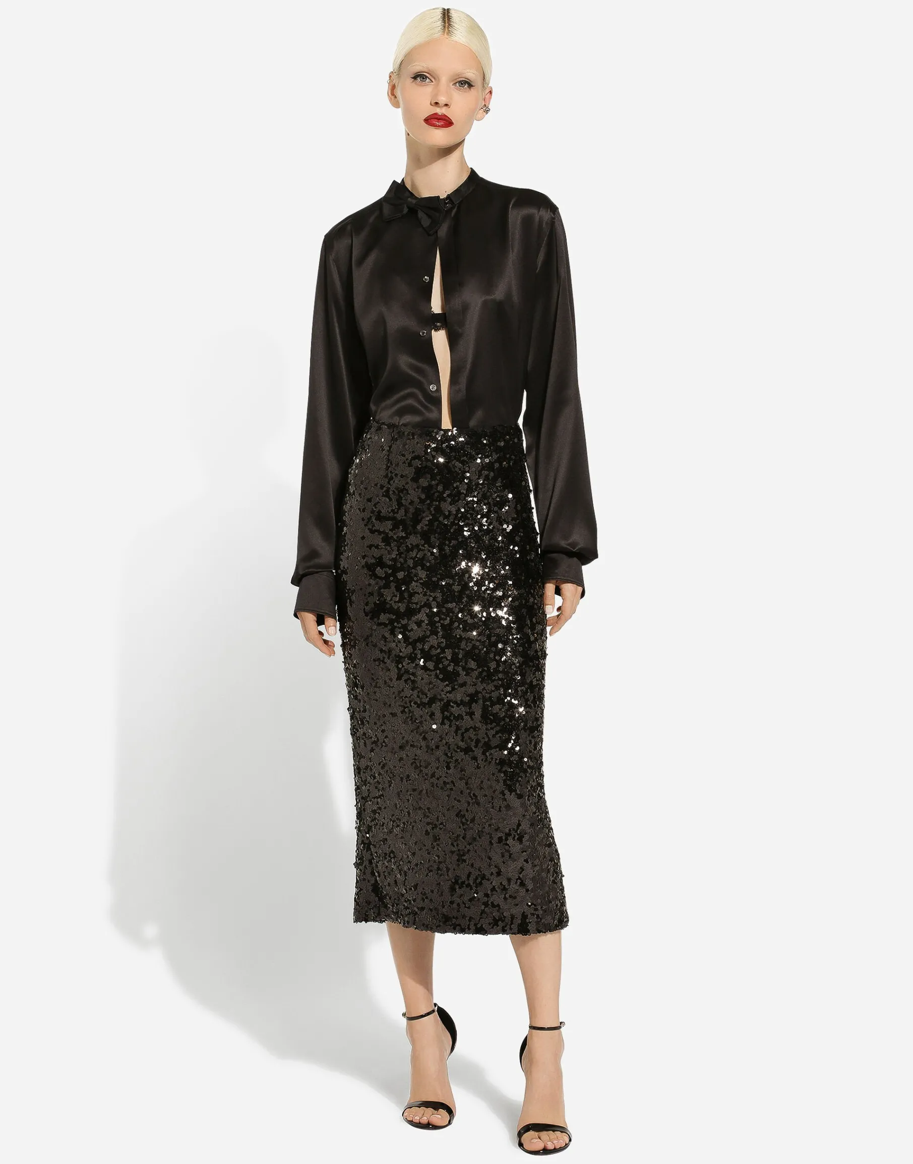 Sequined calf-length skirt