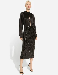 Sequined calf-length skirt