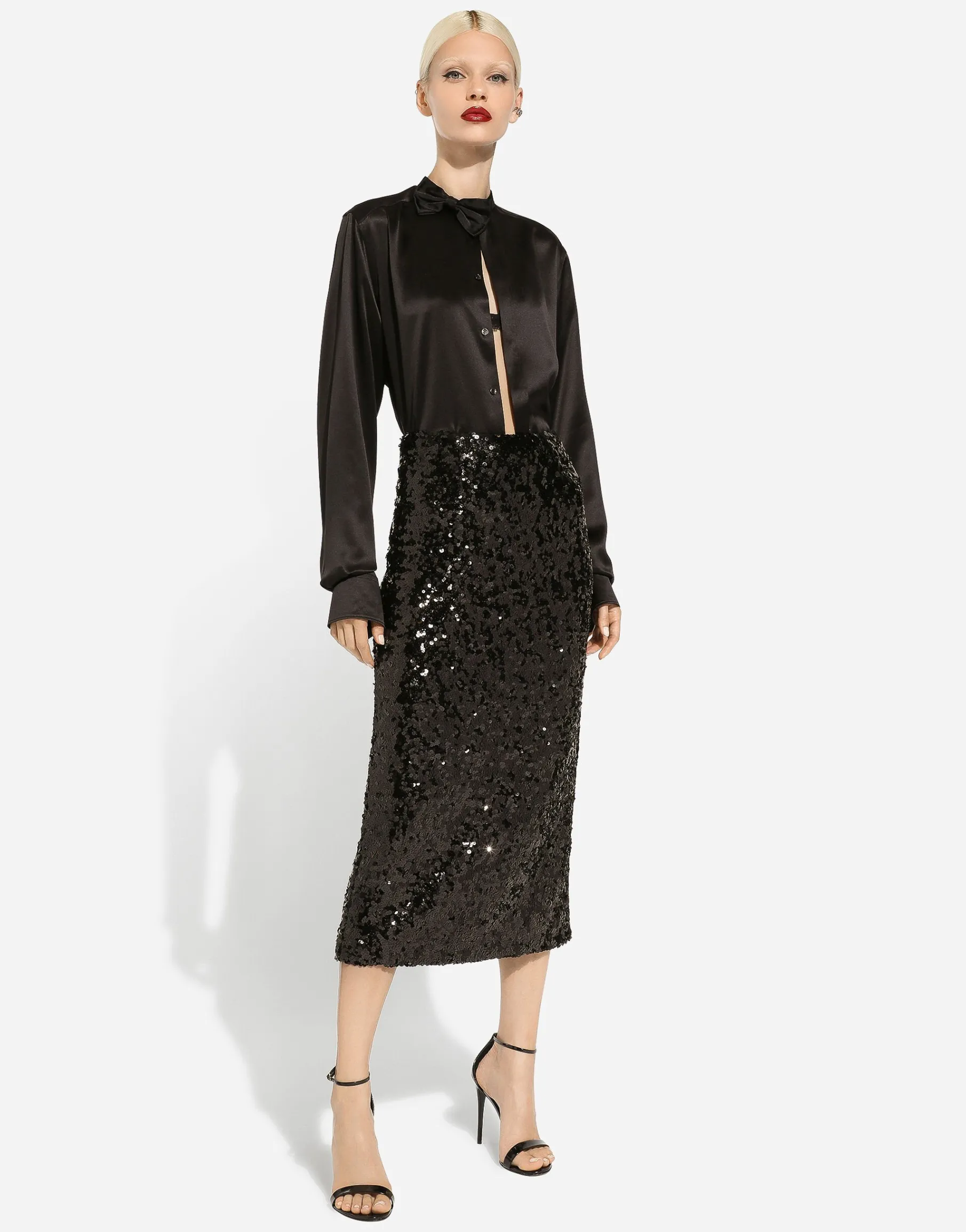 Sequined calf-length skirt
