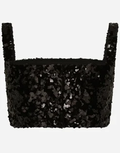 Sequined crop top with straps