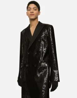 Sequined double-breasted coat