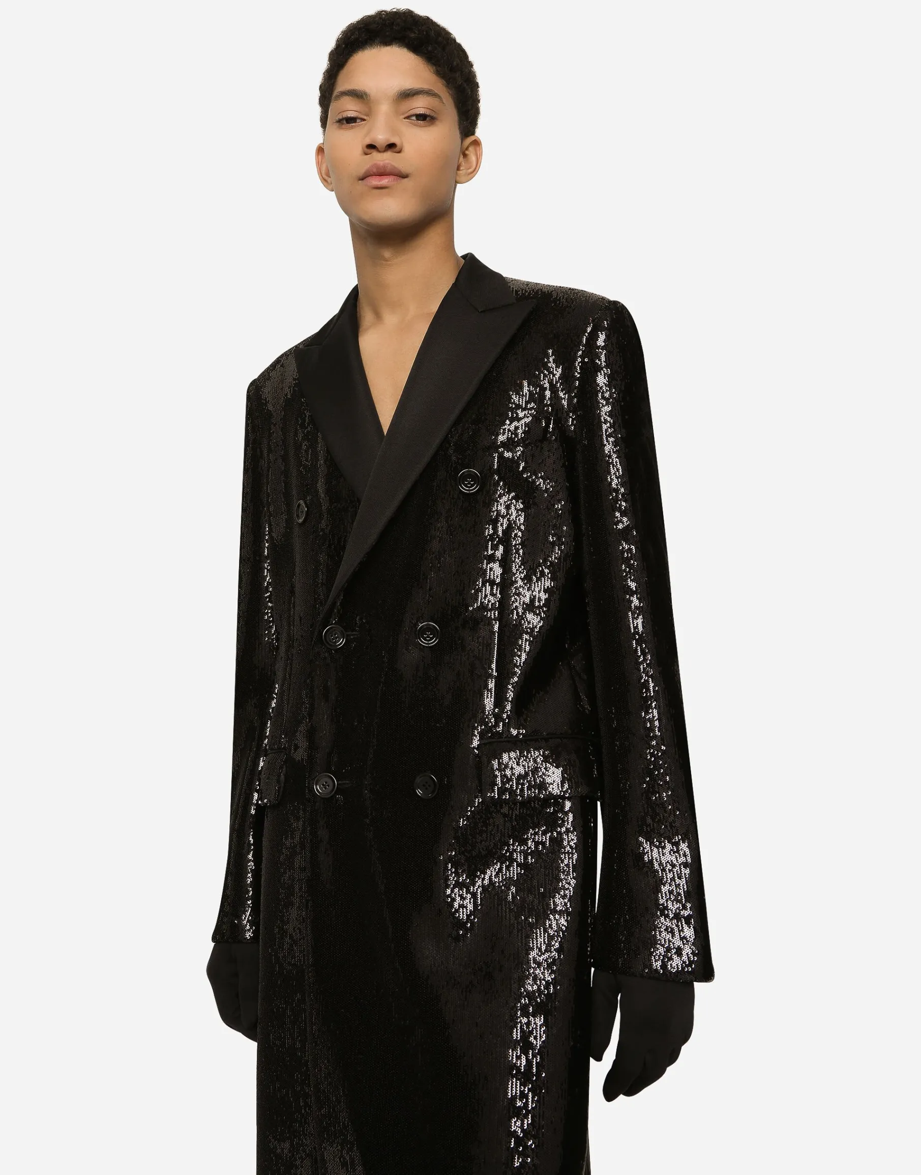 Sequined double-breasted coat