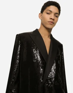 Sequined double-breasted coat