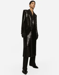 Sequined double-breasted coat