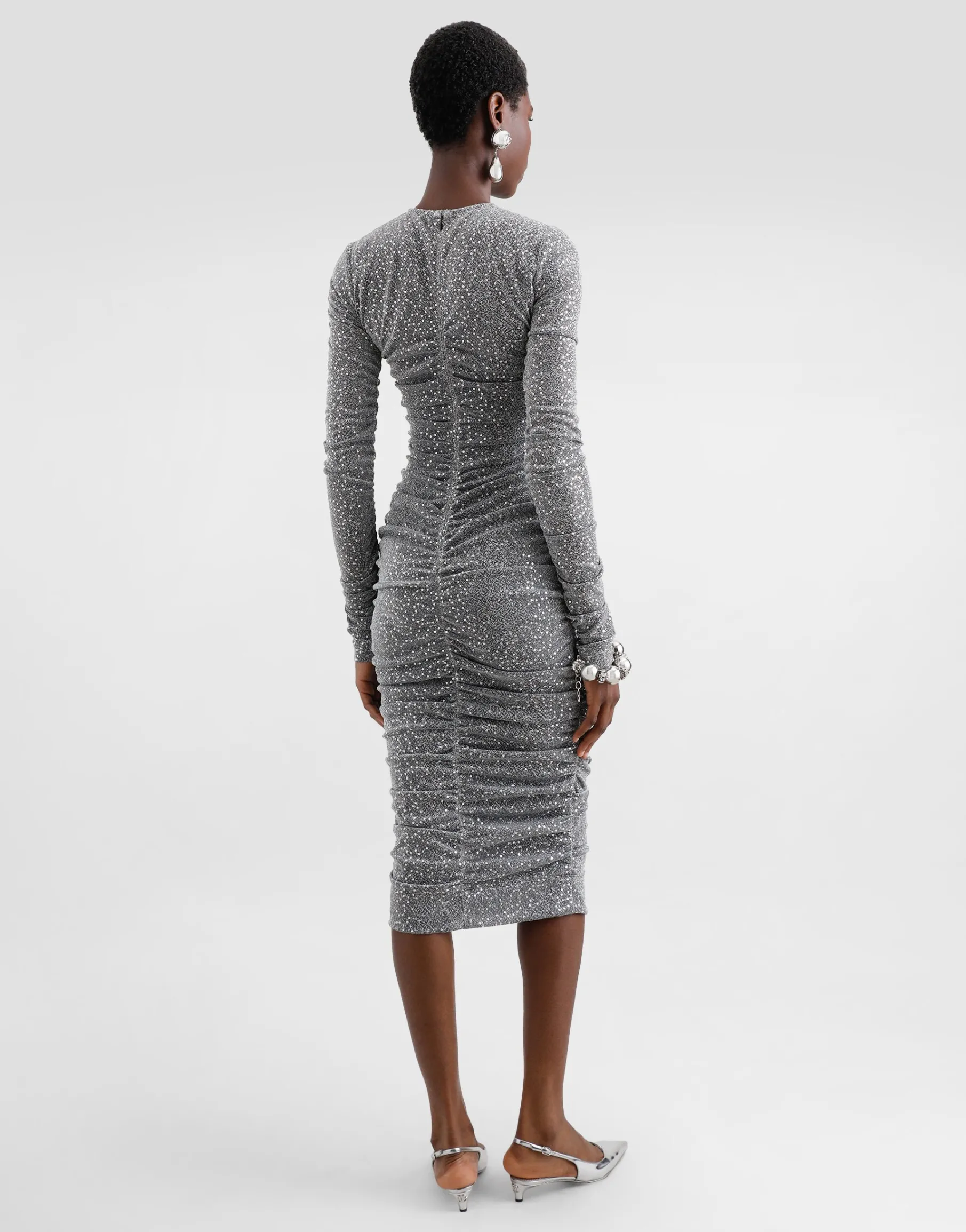 Sequined draped calf-length dress
