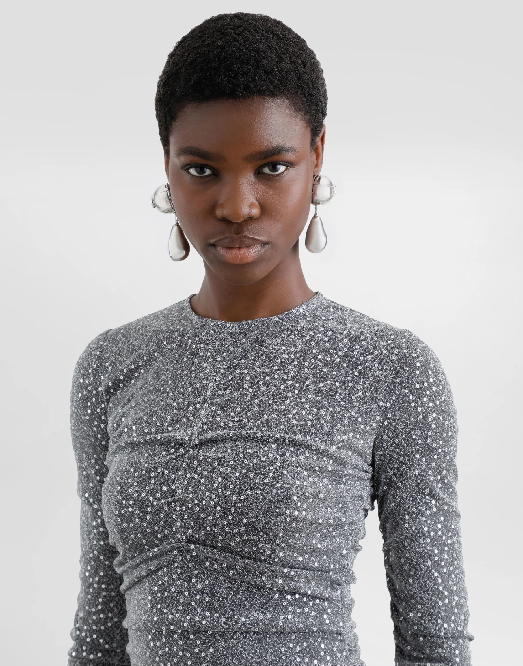 Sequined draped calf-length dress