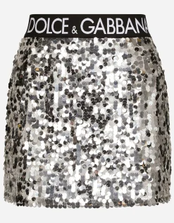 Sequined miniskirt with branded elastic