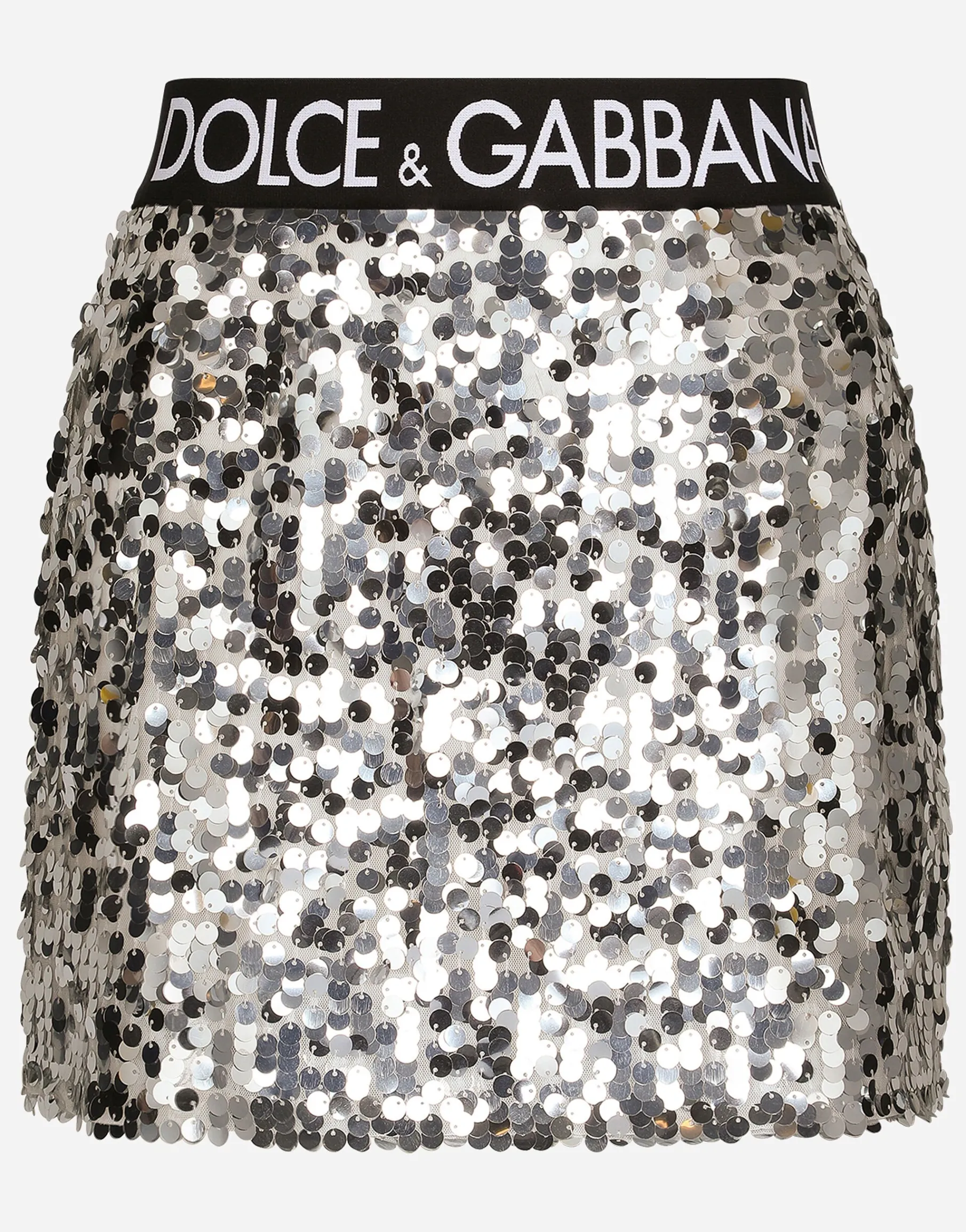 Sequined miniskirt with branded elastic