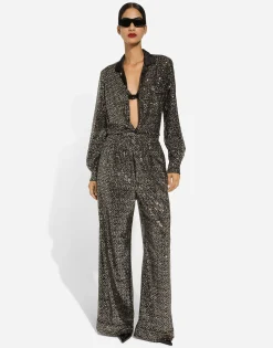 Sequined pajama pants