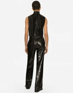 Sequined straight-leg pants