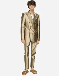 Shantung silk double-breasted Sicilia-fit suit