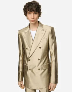 Shantung silk double-breasted Sicilia-fit suit