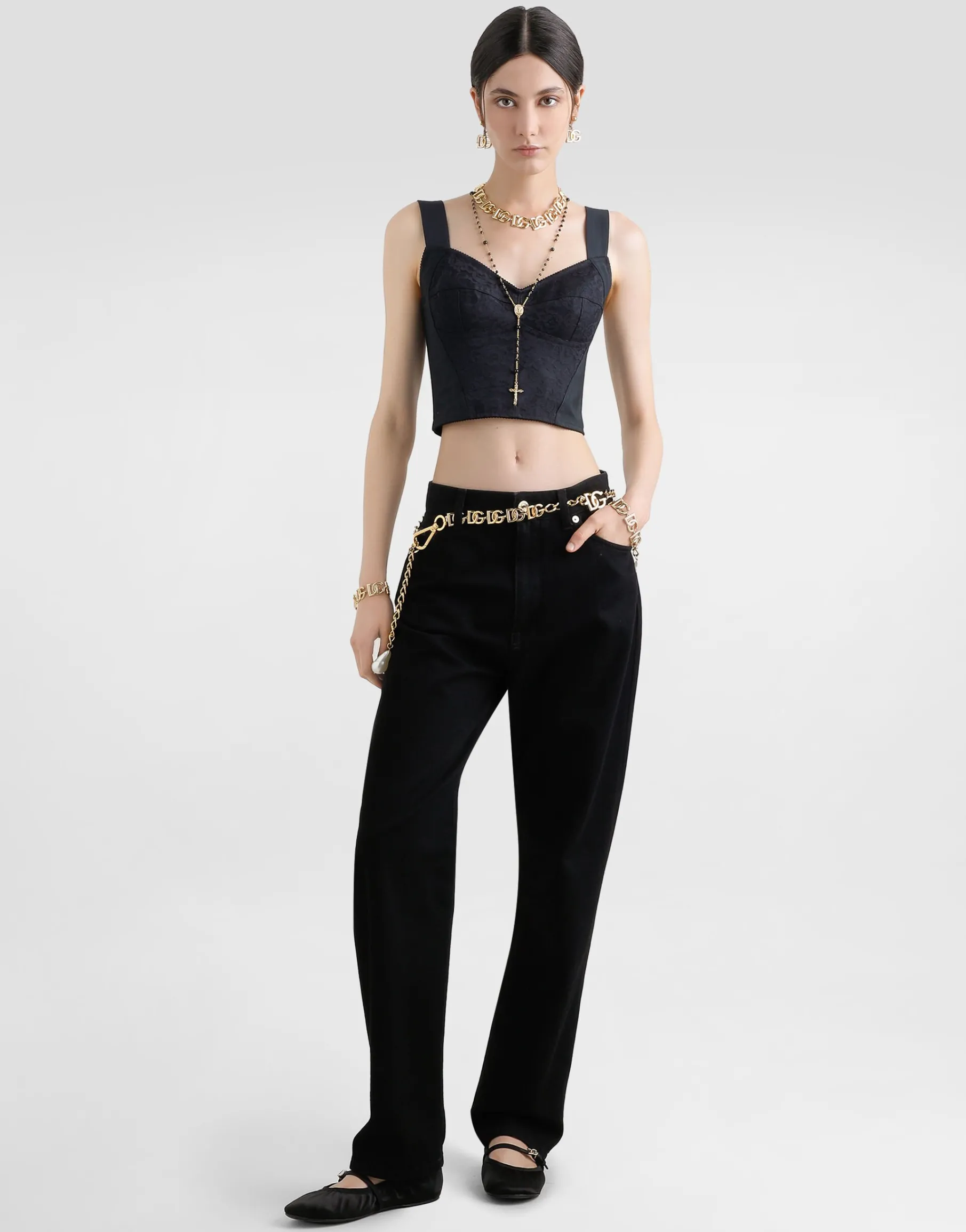 Shaper corset bustier top in jacquard and lace