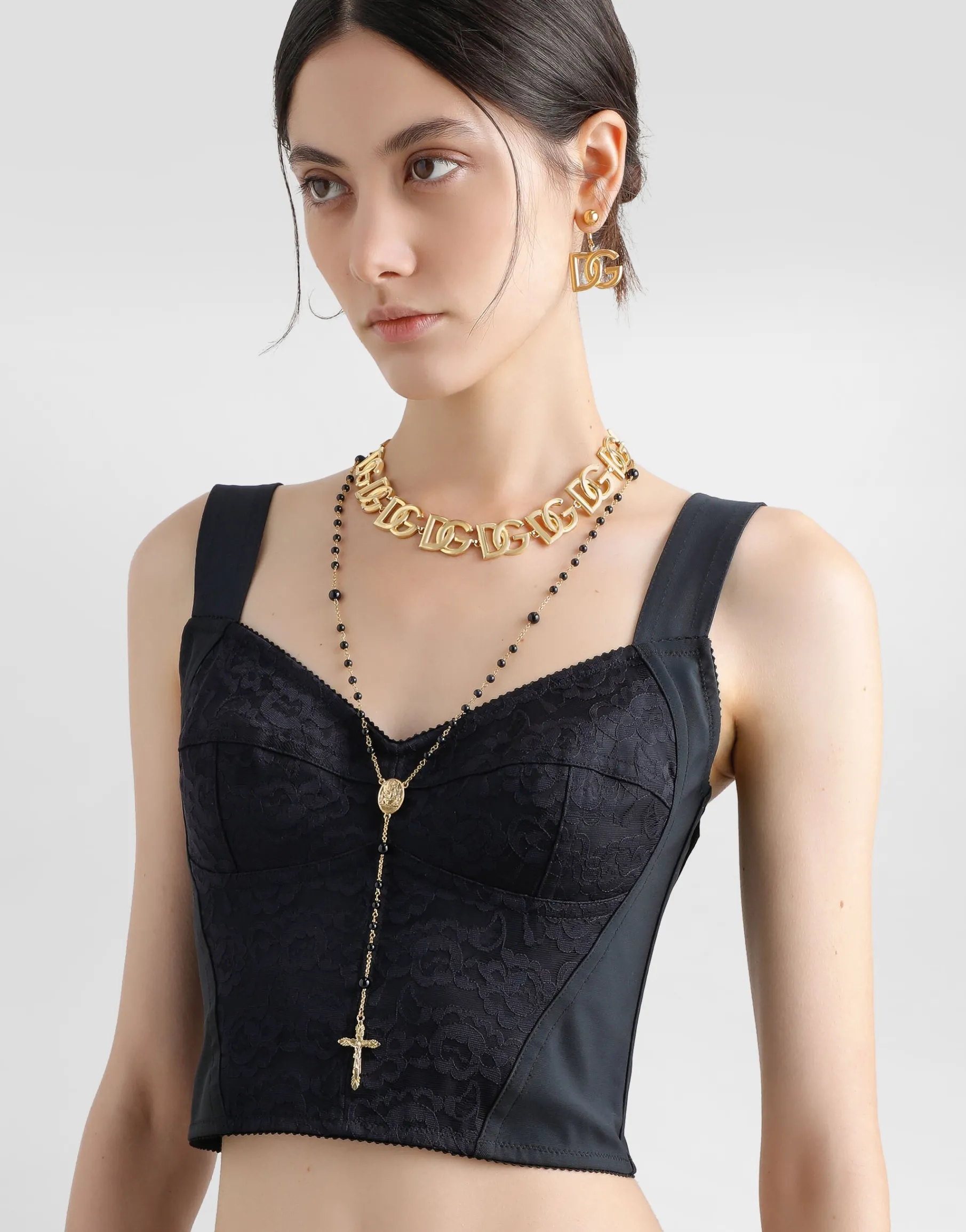 Shaper corset bustier top in jacquard and lace