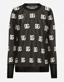 Sheer sweater with all-over DG logo