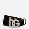 Shiny calfskin belt with DG logo