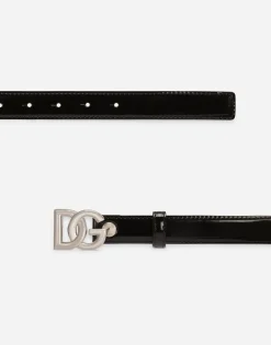 Shiny calfskin belt with DG logo