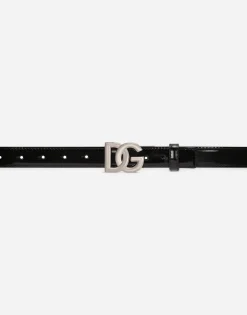 Shiny calfskin belt with DG logo