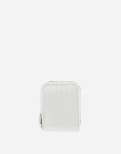 Shiny crocodile flank leather wallet with strap and heat-stamped logo