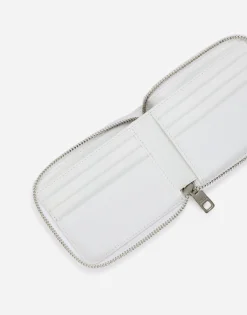 Shiny crocodile flank leather wallet with strap and heat-stamped logo