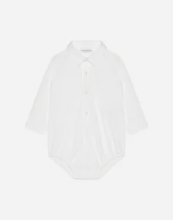 Shirt bodysuit in stretch poplin